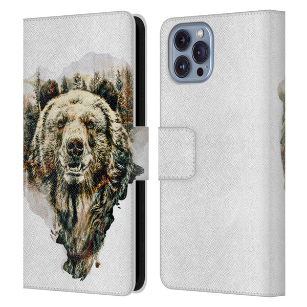 Riza Peker Animals Bear Leather Book Wallet Case Cover For Apple iPhone 14