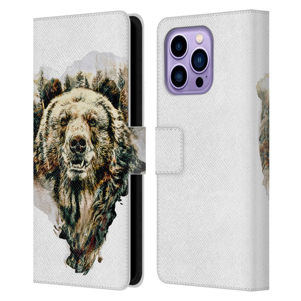 Riza Peker Animals Bear Leather Book Wallet Case Cover For Apple iPhone 14 Pro Max
