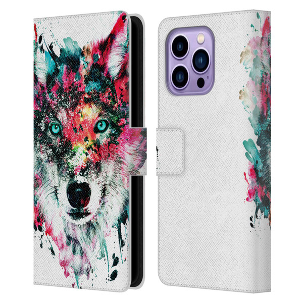 Riza Peker Animals Wolf Leather Book Wallet Case Cover For Apple iPhone 14 Pro Max