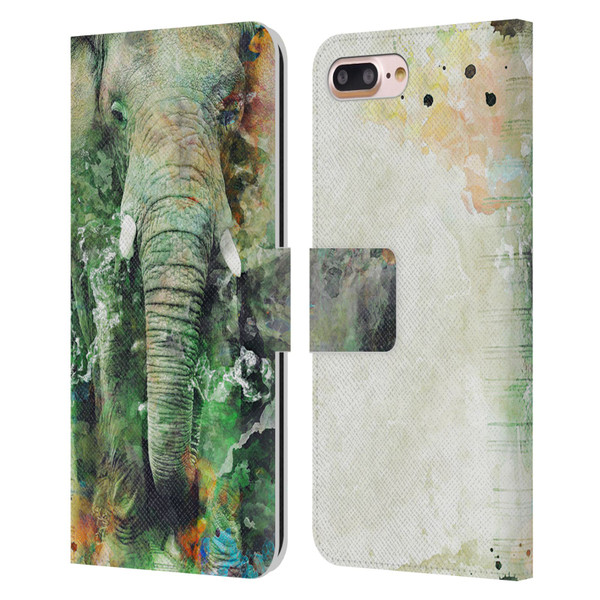 Riza Peker Animals Elephant Leather Book Wallet Case Cover For Apple iPhone 7 Plus / iPhone 8 Plus