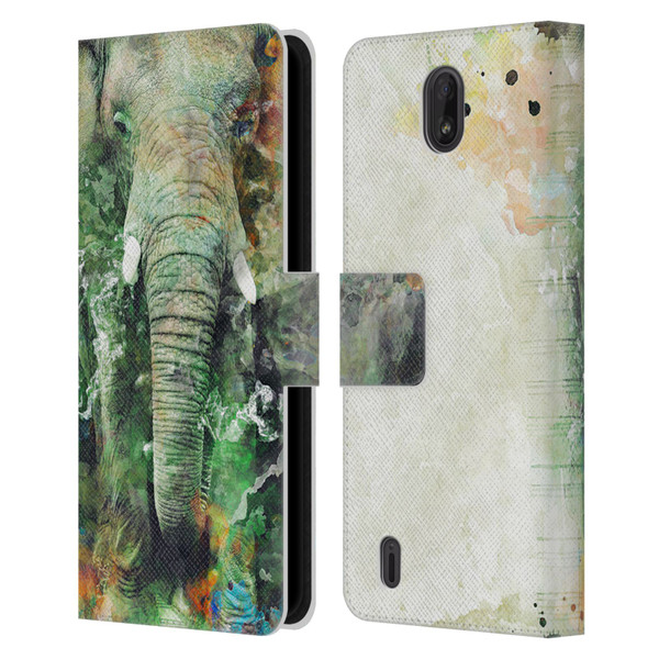 Riza Peker Animals Elephant Leather Book Wallet Case Cover For Nokia C01 Plus/C1 2nd Edition