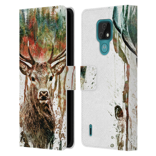 Riza Peker Animals Deer Leather Book Wallet Case Cover For Motorola Moto E7