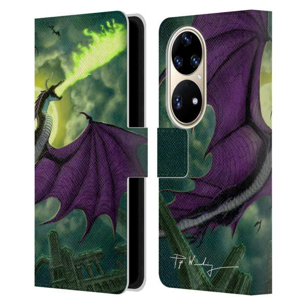 Piya Wannachaiwong Black Dragons Full Moon Leather Book Wallet Case Cover For Huawei P50 Pro