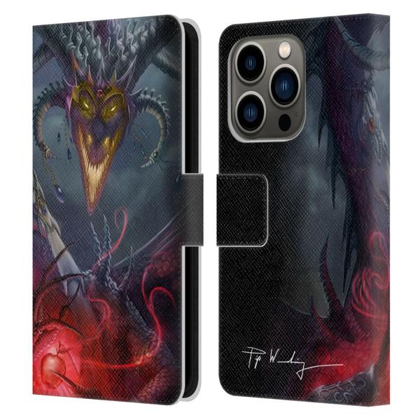 Piya Wannachaiwong Black Dragons Enchanted Leather Book Wallet Case Cover For Apple iPhone 14 Pro