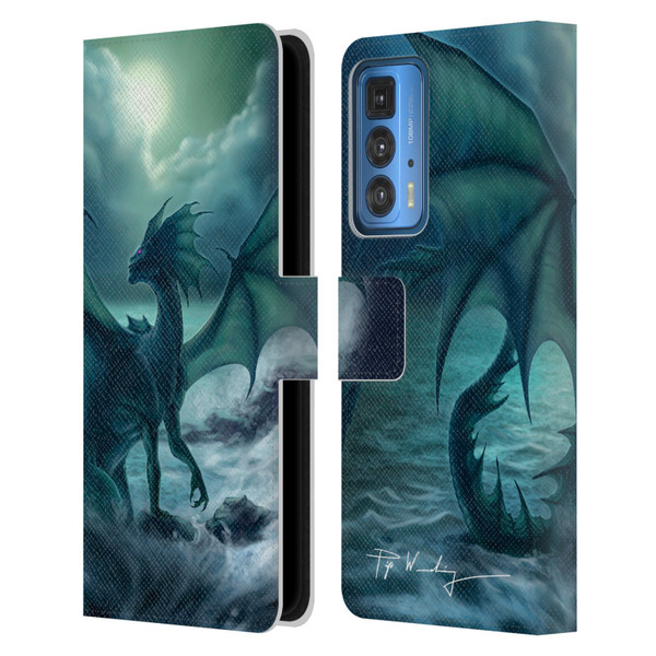 Piya Wannachaiwong Black Dragons Dark Waves Leather Book Wallet Case Cover For Motorola Edge 20 Pro