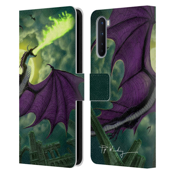 Piya Wannachaiwong Black Dragons Full Moon Leather Book Wallet Case Cover For OnePlus Nord 5G