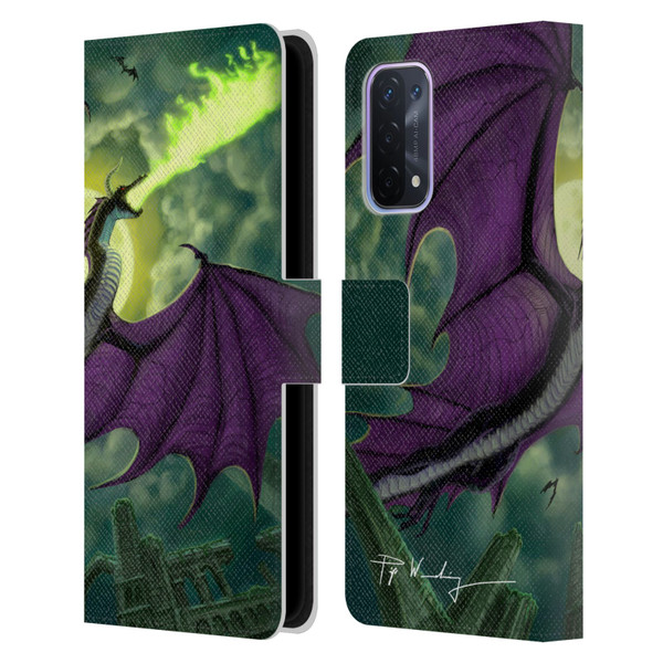 Piya Wannachaiwong Black Dragons Full Moon Leather Book Wallet Case Cover For OPPO A54 5G