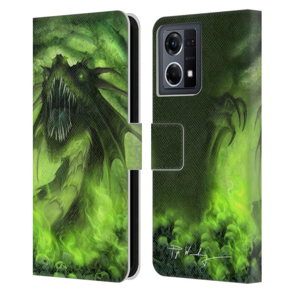 Piya Wannachaiwong Black Dragons Among Skulls Leather Book Wallet Case Cover For OPPO Reno8 4G