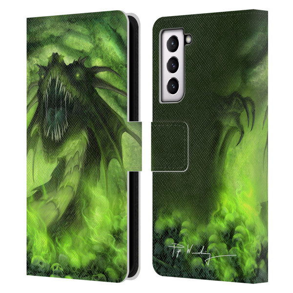 Piya Wannachaiwong Black Dragons Among Skulls Leather Book Wallet Case Cover For Samsung Galaxy S21 5G