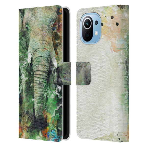 Riza Peker Animals Elephant Leather Book Wallet Case Cover For Xiaomi Mi 11