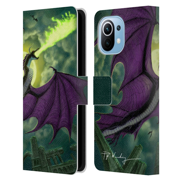 Piya Wannachaiwong Black Dragons Full Moon Leather Book Wallet Case Cover For Xiaomi Mi 11