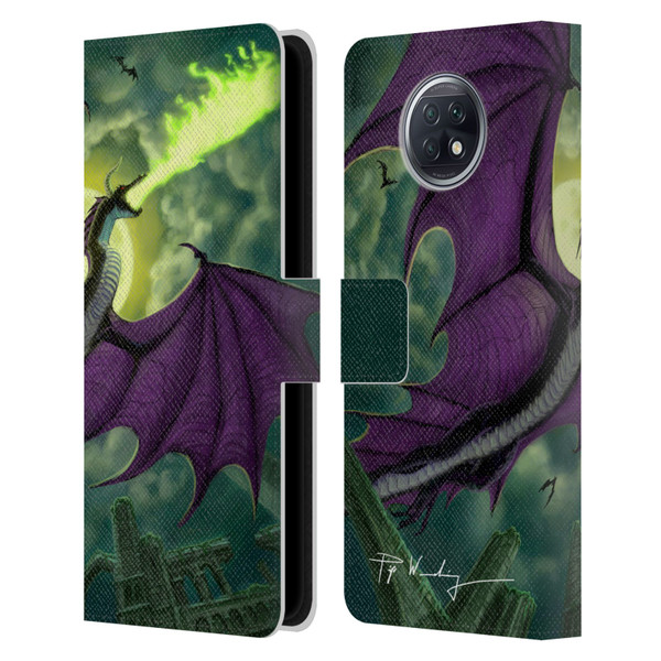 Piya Wannachaiwong Black Dragons Full Moon Leather Book Wallet Case Cover For Xiaomi Redmi Note 9T 5G