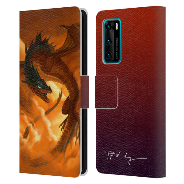 Piya Wannachaiwong Dragons Of Fire Sunrise Leather Book Wallet Case Cover For Huawei P40 5G