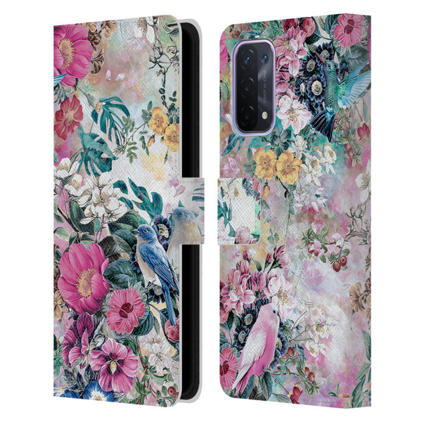 Riza Peker Florals Birds Leather Book Wallet Case Cover For OPPO A54 5G