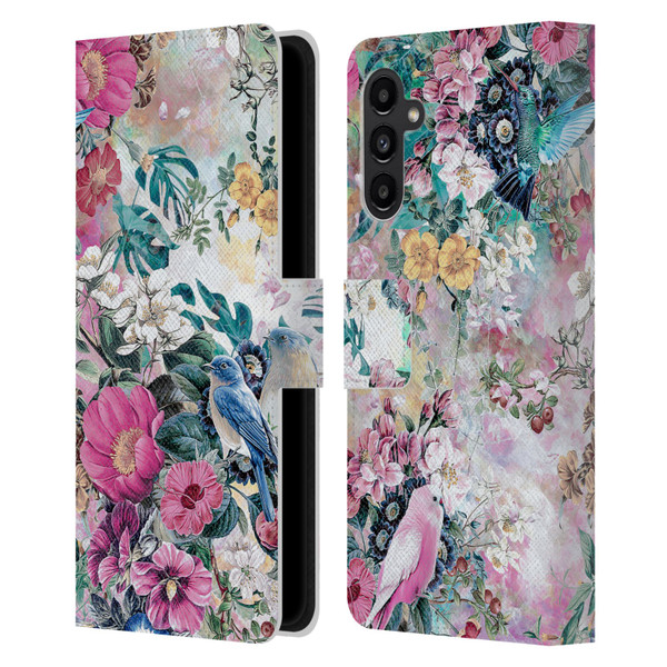 Riza Peker Florals Birds Leather Book Wallet Case Cover For Samsung Galaxy A13 5G (2021)