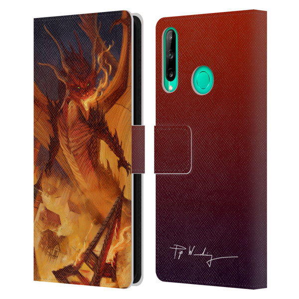 Piya Wannachaiwong Dragons Of Fire Dragonfire Leather Book Wallet Case Cover For Huawei P40 lite E