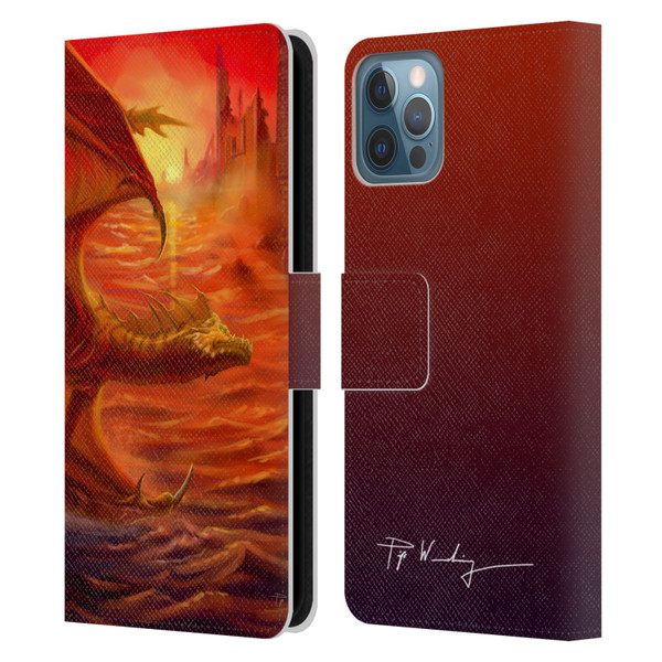 Piya Wannachaiwong Dragons Of Fire Lakeside Leather Book Wallet Case Cover For Apple iPhone 12 / iPhone 12 Pro