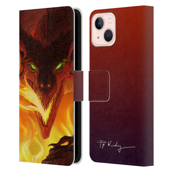 Piya Wannachaiwong Dragons Of Fire Glare Leather Book Wallet Case Cover For Apple iPhone 13