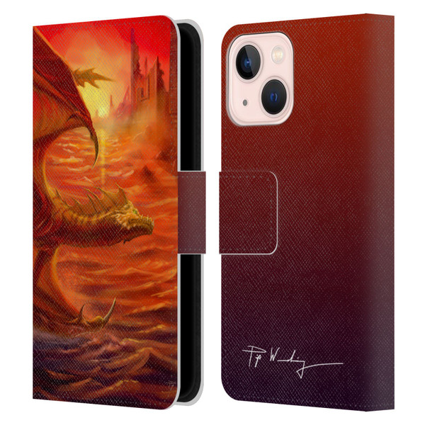 Piya Wannachaiwong Dragons Of Fire Lakeside Leather Book Wallet Case Cover For Apple iPhone 13 Mini