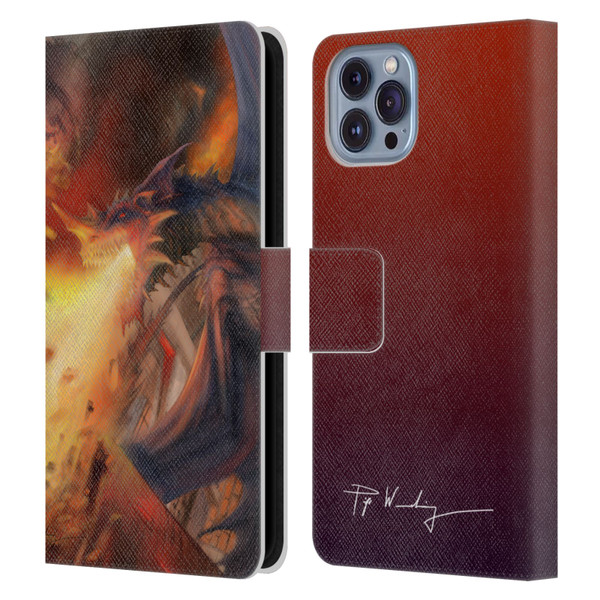 Piya Wannachaiwong Dragons Of Fire Blast Leather Book Wallet Case Cover For Apple iPhone 14