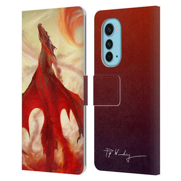 Piya Wannachaiwong Dragons Of Fire Mighty Leather Book Wallet Case Cover For Motorola Edge (2022)