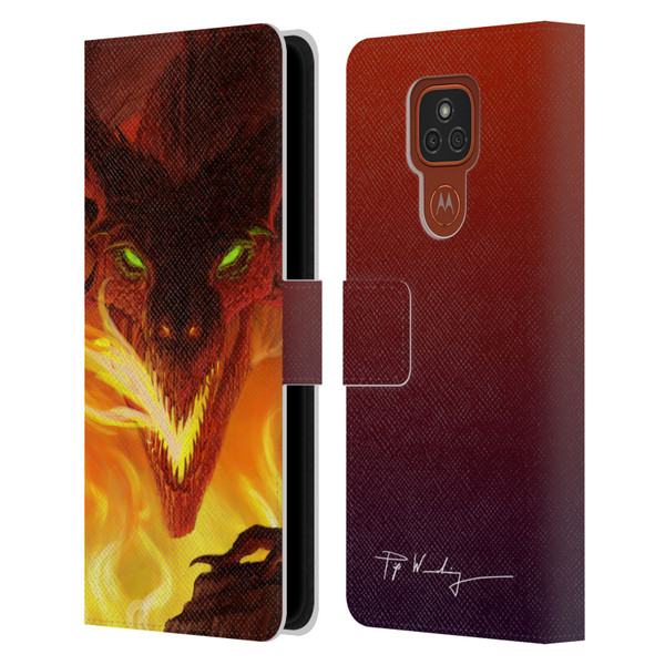 Piya Wannachaiwong Dragons Of Fire Glare Leather Book Wallet Case Cover For Motorola Moto E7 Plus
