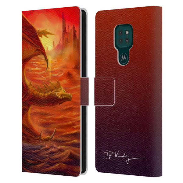 Piya Wannachaiwong Dragons Of Fire Lakeside Leather Book Wallet Case Cover For Motorola Moto G9 Play