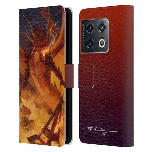 Piya Wannachaiwong Dragons Of Fire Dragonfire Leather Book Wallet Case Cover For OnePlus 10 Pro