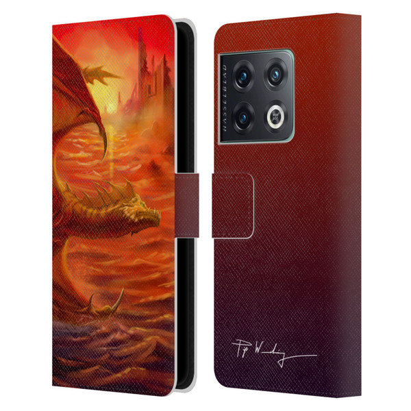 Piya Wannachaiwong Dragons Of Fire Lakeside Leather Book Wallet Case Cover For OnePlus 10 Pro
