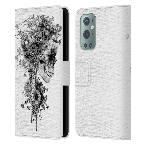 Riza Peker Skulls 6 Black And White Leather Book Wallet Case Cover For OnePlus 9