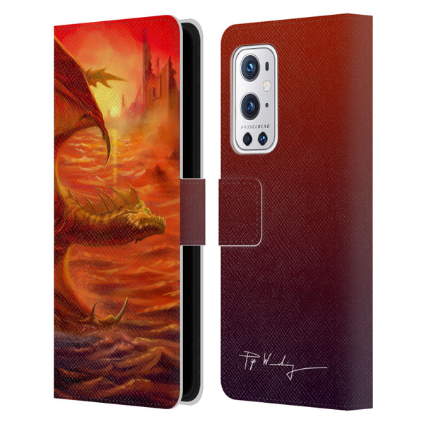 Piya Wannachaiwong Dragons Of Fire Lakeside Leather Book Wallet Case Cover For OnePlus 9 Pro