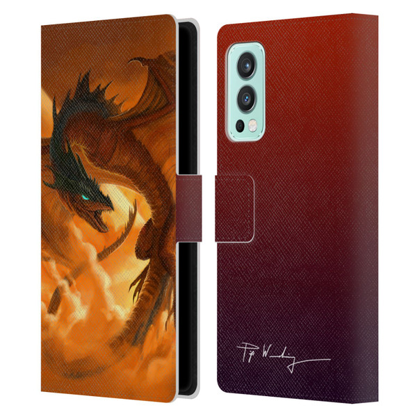 Piya Wannachaiwong Dragons Of Fire Sunrise Leather Book Wallet Case Cover For OnePlus Nord 2 5G