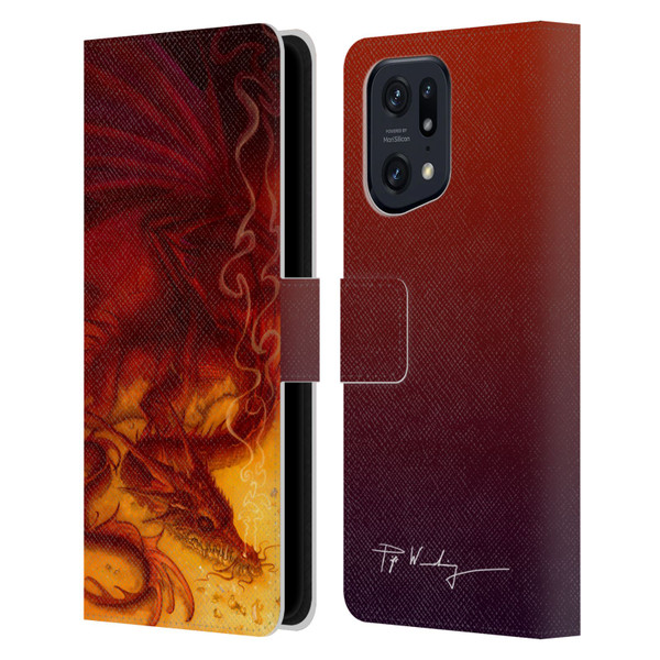 Piya Wannachaiwong Dragons Of Fire Treasure Leather Book Wallet Case Cover For OPPO Find X5 Pro