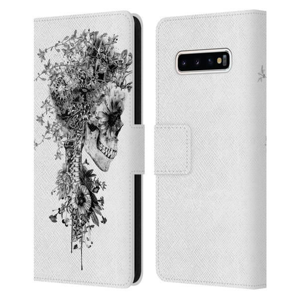 Riza Peker Skulls 6 Black And White Leather Book Wallet Case Cover For Samsung Galaxy S10+ / S10 Plus