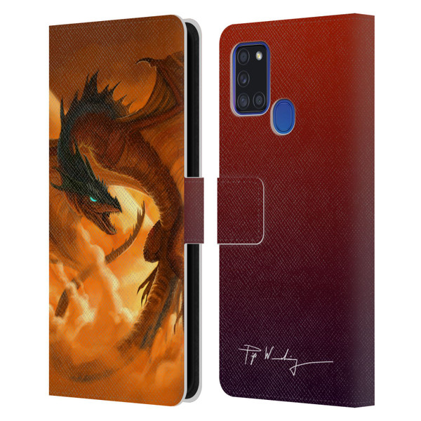 Piya Wannachaiwong Dragons Of Fire Sunrise Leather Book Wallet Case Cover For Samsung Galaxy A21s (2020)