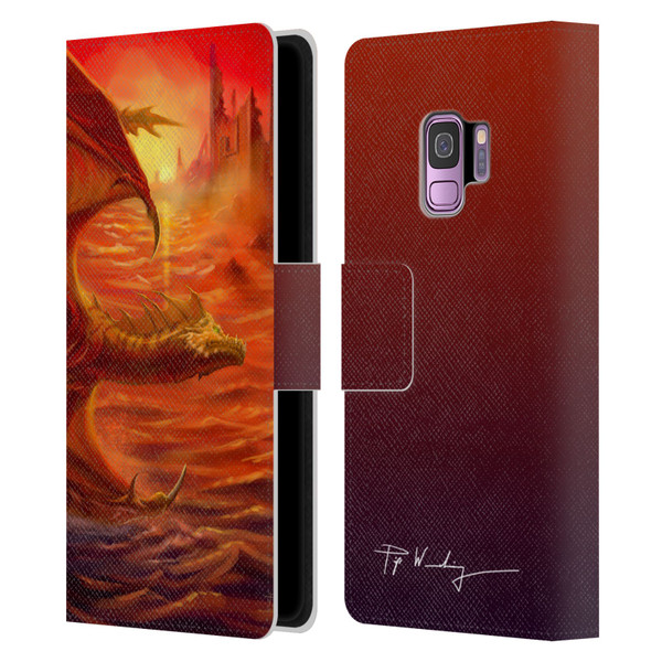 Piya Wannachaiwong Dragons Of Fire Lakeside Leather Book Wallet Case Cover For Samsung Galaxy S9