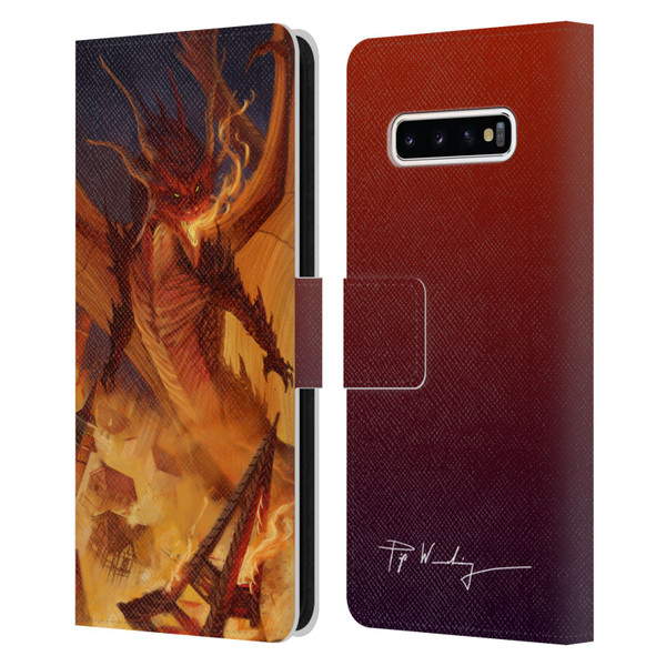Piya Wannachaiwong Dragons Of Fire Dragonfire Leather Book Wallet Case Cover For Samsung Galaxy S10+ / S10 Plus