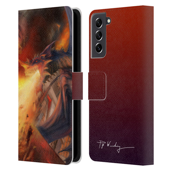 Piya Wannachaiwong Dragons Of Fire Blast Leather Book Wallet Case Cover For Samsung Galaxy S21 FE 5G