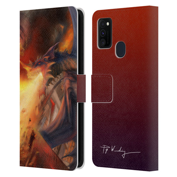 Piya Wannachaiwong Dragons Of Fire Blast Leather Book Wallet Case Cover For Samsung Galaxy M30s (2019)/M21 (2020)