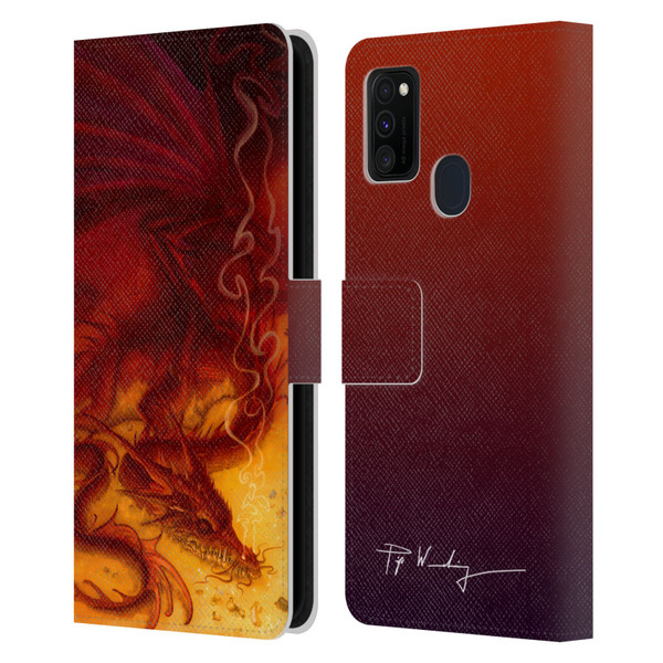 Piya Wannachaiwong Dragons Of Fire Treasure Leather Book Wallet Case Cover For Samsung Galaxy M30s (2019)/M21 (2020)