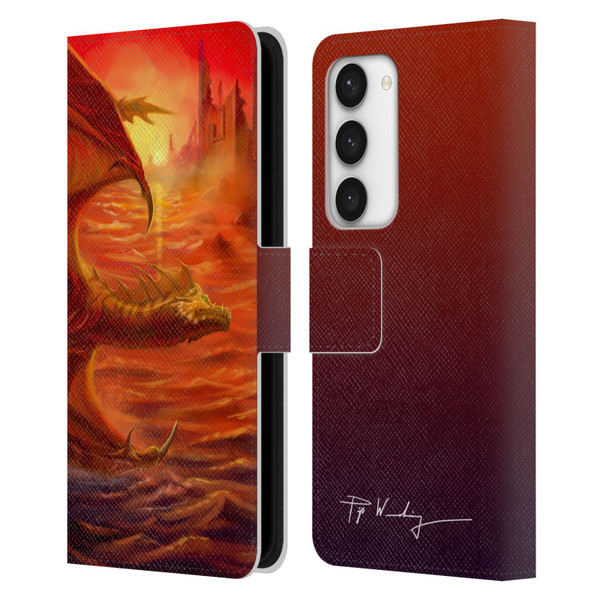 Piya Wannachaiwong Dragons Of Fire Lakeside Leather Book Wallet Case Cover For Samsung Galaxy S23 5G