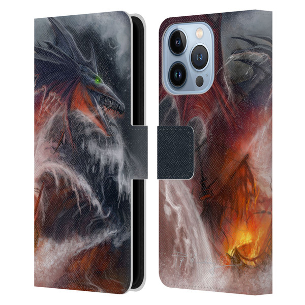 Piya Wannachaiwong Dragons Of Sea And Storms Sea Fire Dragon Leather Book Wallet Case Cover For Apple iPhone 13 Pro