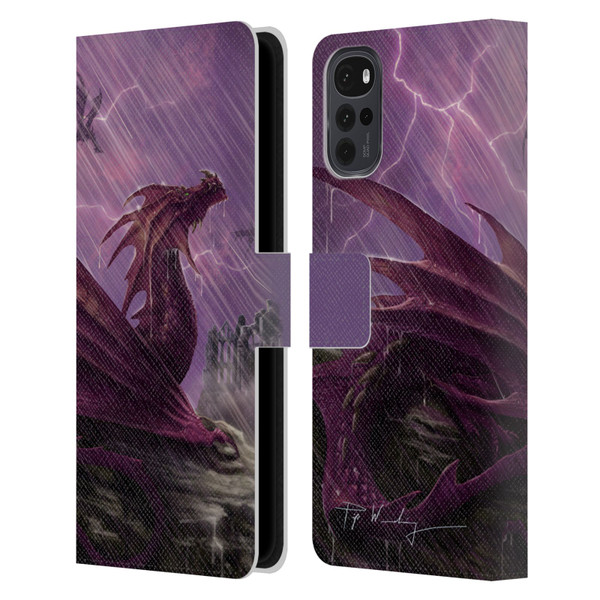 Piya Wannachaiwong Dragons Of Sea And Storms Thunderstorm Dragon Leather Book Wallet Case Cover For Motorola Moto G22