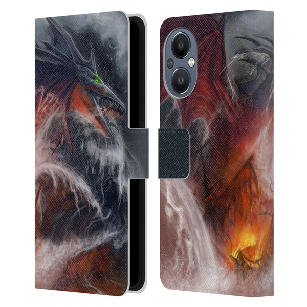 Piya Wannachaiwong Dragons Of Sea And Storms Sea Fire Dragon Leather Book Wallet Case Cover For OnePlus Nord N20 5G