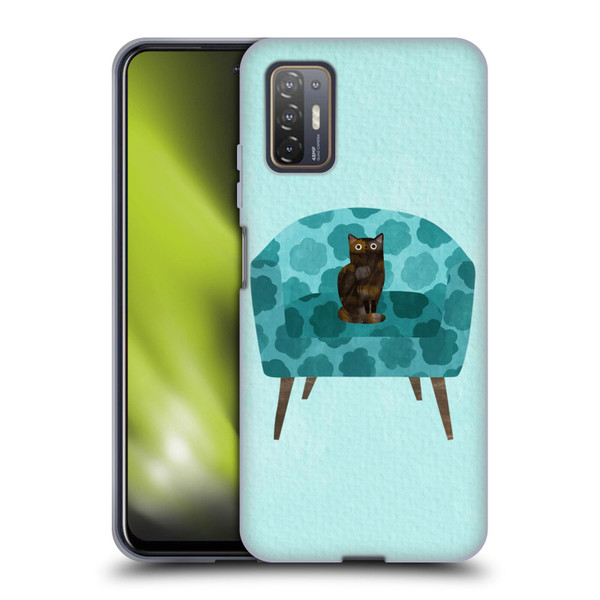 Planet Cat Arm Chair Teal Chair Cat Soft Gel Case for HTC Desire 21 Pro 5G