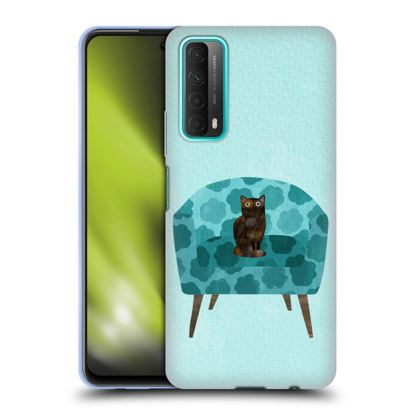 Planet Cat Arm Chair Teal Chair Cat Soft Gel Case for Huawei P Smart (2021)