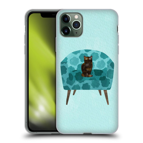 Planet Cat Arm Chair Teal Chair Cat Soft Gel Case for Apple iPhone 11 Pro Max