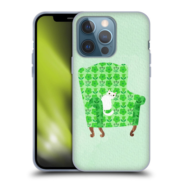 Planet Cat Arm Chair Spring Green Chair Cat Soft Gel Case for Apple iPhone 13 Pro
