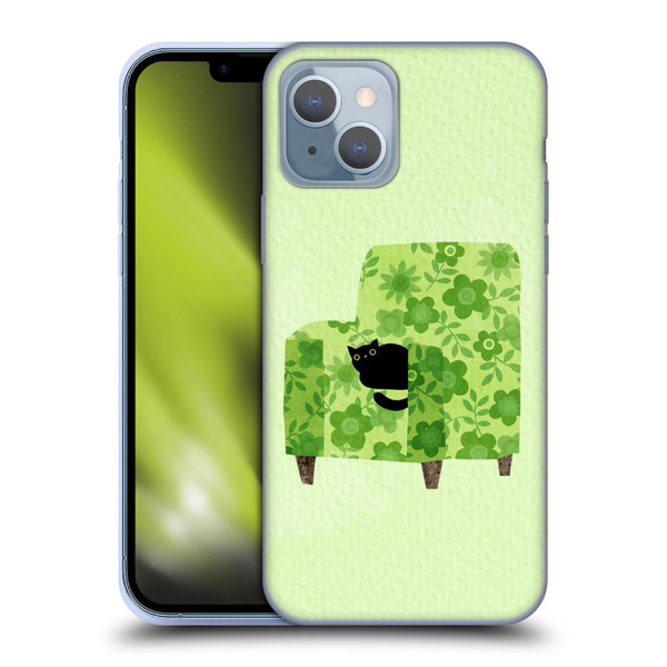 Planet Cat Arm Chair Pear Green Chair Cat Soft Gel Case for Apple iPhone 14