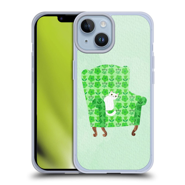 Planet Cat Arm Chair Spring Green Chair Cat Soft Gel Case for Apple iPhone 14
